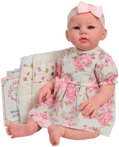 Boneca Reborn Abigail Careca 48cm Vestido Florido + Itens