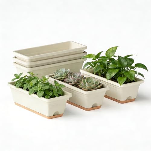 LESOASIS Window Box Planter, 6 Pack Plastic Vegetable