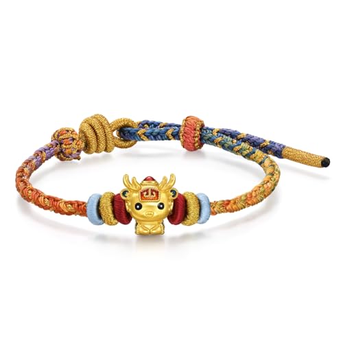 CHOW SANG SANG 999 24K Solid Gold Cultural Blessing Auspicious Myth Deer Charm Embroidered Bracelet for Women 23cm 95535B
