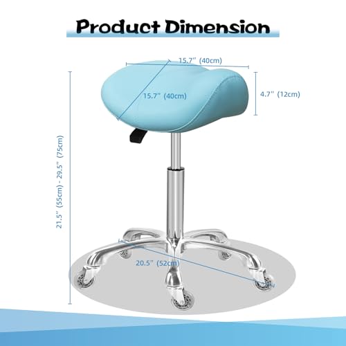 Saddle Stool Rolling Ergonomic Swivel Chair for Esthetician Massage Clinic Kitchen Tattoo Salon Cutting,Adjustable Hydraulic Posture Stool with Wheels (Without Backrest, Cyan)