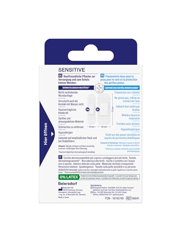 Hansaplast Sensitive Pflaster (20 Strips), hautfreundliche und hypoallergene Wundpflaster mit Bacteria Shield & sicherer Klebkraft, schmerzlos zu entfernende Pflaster