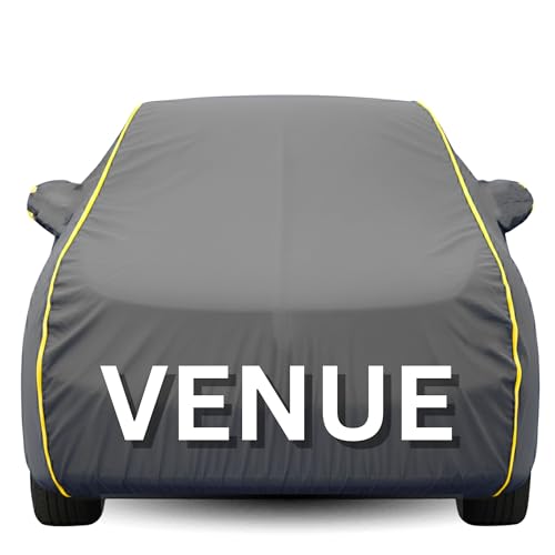 Image of Avecrew 100% Waterproof Car Cover for Venue All Model Mirror & Antenna Pocket Triple Stitched, Dustproof Full Body Protection (Heat & UV Resistant,Grey)