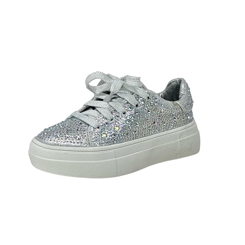 Shoe Fash Girl's Rhinestone Flat Bling Fashion Tennis Sneakers Sidny Sneaker Silver, 10 Toddler
