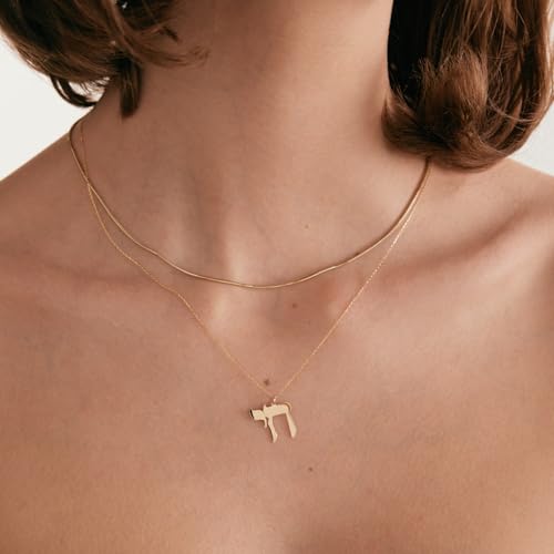 Gelin Hebrew Chai Necklace in 14K or 10K Solid Gold | Hebrew Letter Necklace for Women | 14k or 10k Gold Symbol Of Life Pendant Necklace | with Solid Gold Chain, 18 inch2