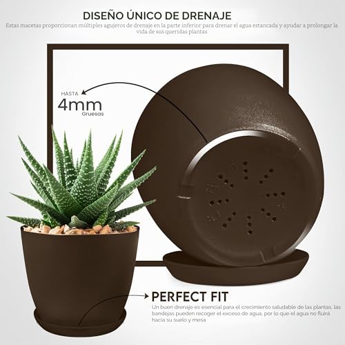 Miniatura 3 de Utopia Home Macetas De Plástico Macetas De Vivero De Interiores Modernas Macetas De Plástico Decorativas Para Plantas, Suculentas, Flores Y Cactus Paquete De 5, Multicolor, Marrón