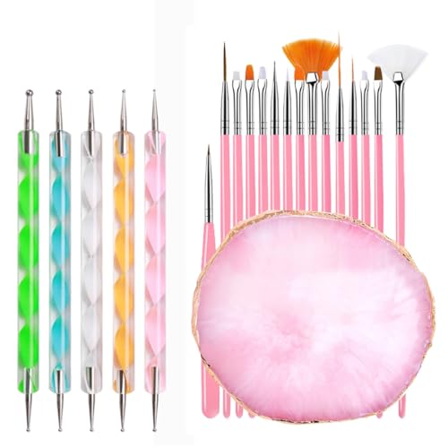 21 Pcs Nail Art Brushes, Nail Art Design Tools,Double Ended Nail Art Brushes for Makeup Beauty Nail Art Hand-Painted Toning Salon DIY Manicure (Pink)