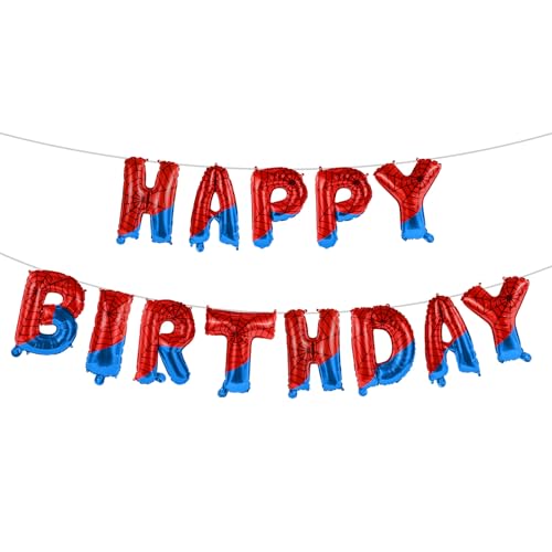 SAVITA Banner de Cumpleaños de Araña, Roja y Azul Telaraña Pancarta Globos Feliz Cumpleaños para Niños Temática Araña Decoraciones Fiesta Halloween Suministros