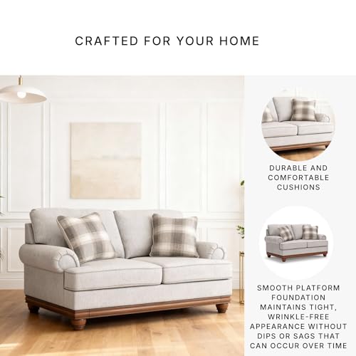 Image of Signature Design by Ashley Meadowview 73-Inch Loveseat, Sandstone Polyester Chenille Traditional Farmhouse 2-Seater Sofa with Reversible Cushions and Platform Deck