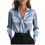 Damen Satin Bluse Elegante V-Ausschnitt Festliche Hemdbluse Langarm Satinbluse Seidig Shirt Business...
