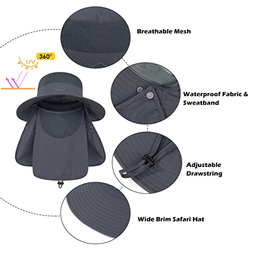 Safari Hat For Men Women Wide Brim Sun Hat Uv Protection With Face Cover Neck Flap Waterproof Fishing Hat Army Green One Size #TOP4