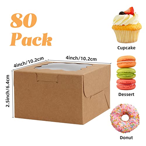 Taounoa 80 Pack Bakery Boxes With Window, Christmas Cookie Boxes 4X4X2.5 Inches Kraft Paper Mini Cake Boxes Holiday Cupcake Boxes For Gift Giving For Strawberries Cupcakes Pastry Dessert, Brown #TOP1