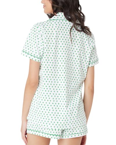 Image of Womens Y2k Preppy Pajamas Set, 2 Piece Button Down Monkey Beach Shorts Set Holiday Vacation Loungewear Pjs for Jammies Back to School Party Birthday Gifts(Green Heart, X-Small)