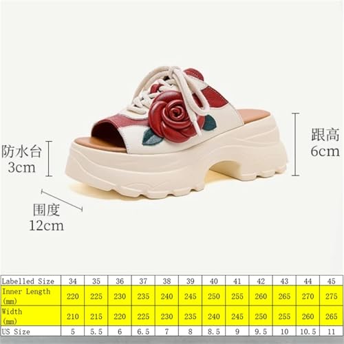 Women's Ethnic Cow Genuine Leather Flats - 6cm Mary Jane Peep Toe Platform Summer2