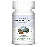 Maxi Health Chewable Calcium Complex – Vanilla Flavor Vitamin D3 and Magnesium Chewables to Help Support Bones – Kosher Magnesium and Calcium Supplement for Women and Men (180 Count)