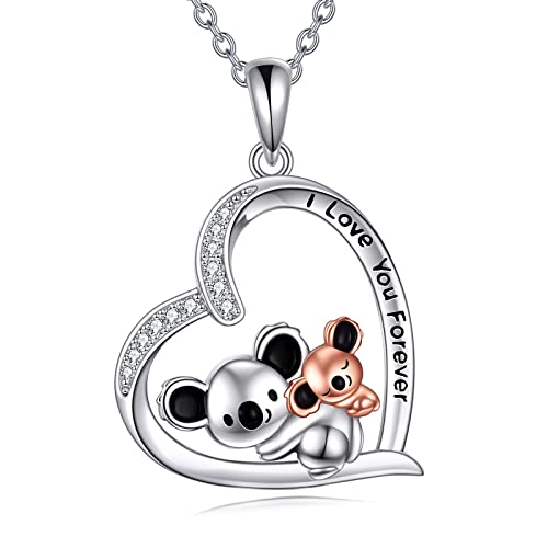 AXELUNA Koala Necklace Sterling Silver Mother Daughter Animal Heart Pendant Necklace Jewelry for Women Girls