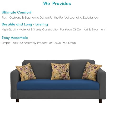 Image of BRAXTON Diane 3 Seater Sofa Set for Living Room (Black Blue Fabric) Premium Fabric Sofa