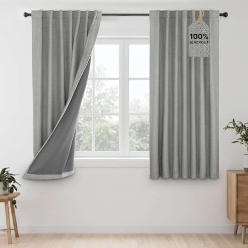 H.VERSAILTEX 100% Blackout Textured Curtains Back Tab 52x63 Dove