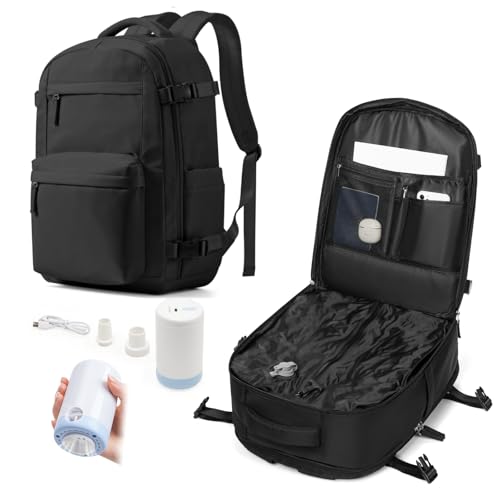 livbote Vakuum Rucksack mit Vakuumsystem mit pumpe, Vakuumrucksack Ryanair 40x30x20 Reiserucksack Vacuum Travel Backpack Airbag Rucksack Handgepäck Flugzeug -Schwarz