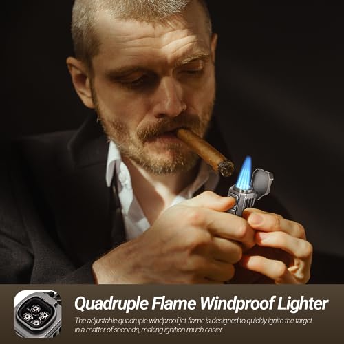 Cigar Travel Humidor and Cigar Lighter Set, Portable Travel Cigar Case with Humidifier, Hygrometer, Cigar Lighter, Cigar Cutter, Travel Humidor Holds 4-5 Cigars, Cigar Gift Set (Black) - Image 6