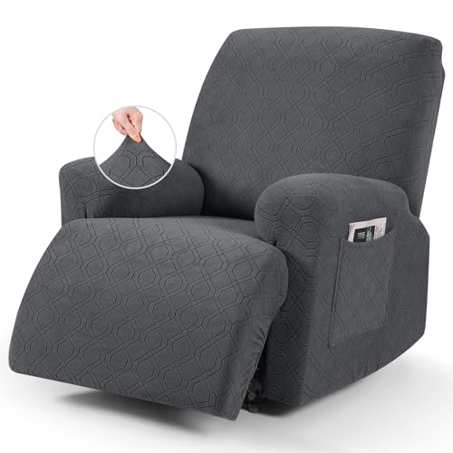 Image of VANSOFY Oversized Recliner Chair Cover, 4-Pieces Stretch Recliner Covers for Recliner Chair Soft Reclining Chair Slipcover Jacquard Pattern Furniture Protector for Dogs Cats(Charcoal Gray)