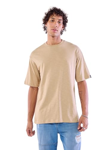 Image of Bewakoof Men's Solid Oversized Fit Half Sleeve Round Neck T-Shirt Air 1.0 | | Lightweight | Multipurpose