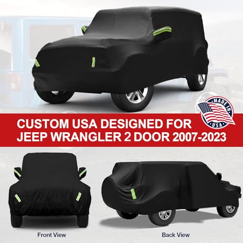Image of Full Exterior Cover Custom,for Fit 1997-2023 Jeep Wrangler 2 Door JK JL TJ YJ CJ,210T Fabric is Windproof and Waterproof