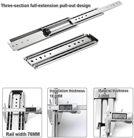 Heavy Duty Drawer Slides 60 62 64 68 72 76 80 Inch Full Extension Side Mount Ball Bearing Locking Rails Track Glides Runners Load 500 Lbs 1 Pair(80 inch)