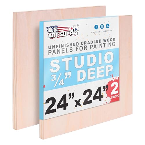 U.S. Art Supply 24' x 24' Unfinished Cradled Wood Panels for Painting, Studio 3/4' Deep (2 Pack) - Artist Depth Birch Wooden Wall Canvases - Mixed-Media Craft, Acrylic, Oil, Encaustic, Paint Pouring