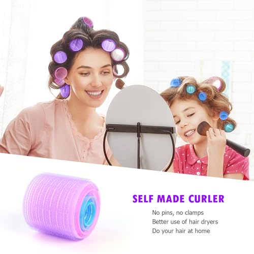 Foto von 39 Stück Lockenwickler Set, Locken ohne Hitze, DIY Haarstyling, 4 Größen (60mm 48mm 36mm 25mm), 24 Klett Lockenwickler mit 12 Clips, 2 Kämmen und 1 Reißverschlussbeutel