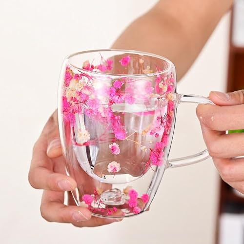 Verres à double paroi de 350 ml haut de gamme ornés de véritables fleurs séchées