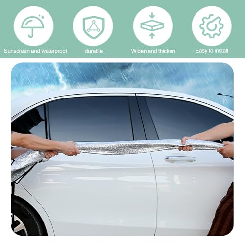 icykale 1 PC Car Front Windshield Protective Cover, Thickened Snow and Anti-Freeze Body Cover, Engine Hood Dust and Waterproof Protective Cloth, Universal for Most Cars (Silver) - Thumbnail 4