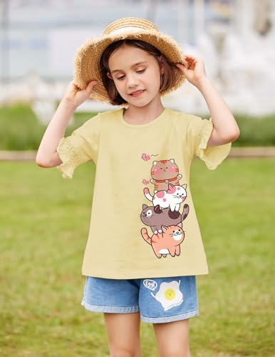 Arshiner Girls T-Shirt Kids Casual Tunic Tops Lace Short Sleeve Loose Soft Blouse - Image 3