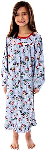 Peanuts Little Girls' Snoopy And Charlie Brown Holiday Soft Woven Fleece Pajama Sleep Shirt Nightgown (Medium)