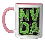 NVDA Green Design Ceramic Mug, Pink/White
