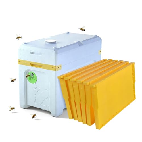 Benefitbee 6-Frame Langstroth Beehive kit with 6pcs Seamless & Pre-Carved Honeycomb Plastic Frames| All-in-one Queen Mating Nuc Box,Yard Swarm Trap Box(Pre-Assembled)