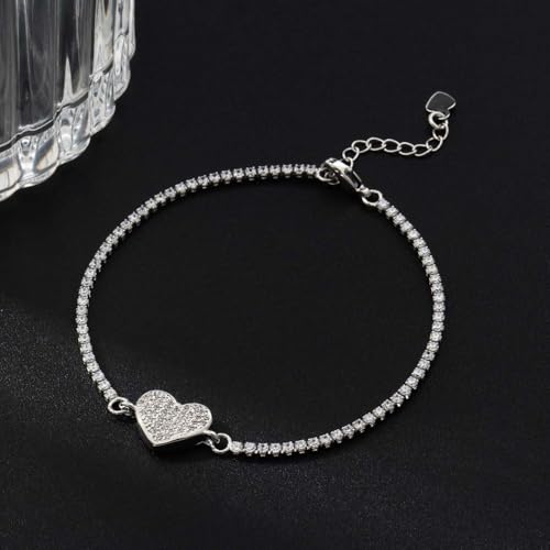 LOMISS PULSEIRA FOLHEADO A OURO 18K CORAÇÃO ZIRCÔNIA CRAVEJADA (Prata)