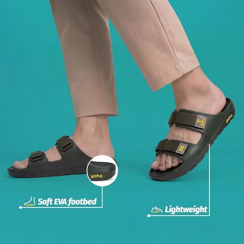 Image of YOHO Wilo Double Strap Sliders for Men | Cushioned & Lightweight | Adjustable Strap | Comfortable Monsoon Footwear & Rainy Sandals