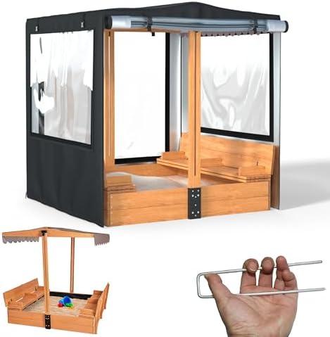 Sandbox Cover,48” W x 48” D x 52” H,Suitable for Children’s Wooden Sandboxes with Canopy,Can be Used Without Disassembly,900D Heavy Duty UV Resistant Wooden Sandbox Cover.