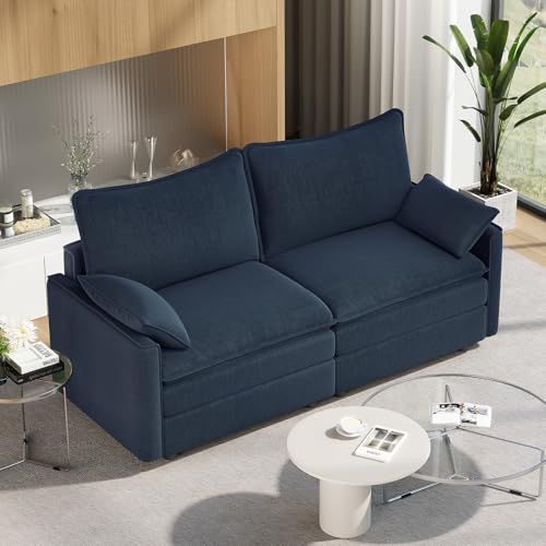 Image of Vesgantti 74 inch Loveseat Sofa for Living Room, Comfy Cloud Couch Deep Seat Chenille Modern 2 Seater Small Sofa with Armrest Pillow, Easy Assembly for Small Spaces, Blue