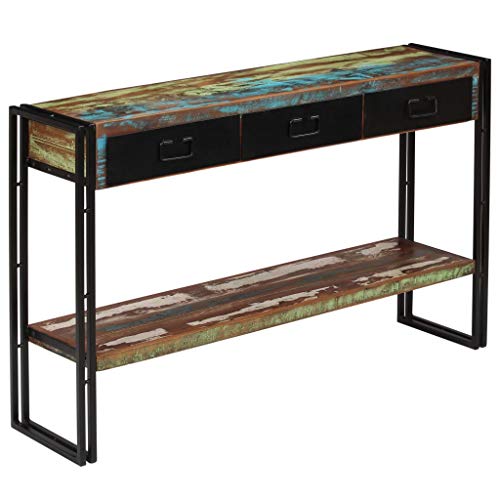 Festnight Mesa Consola con 3 Cajones y 1 Estante Madera Maciza Reciclada 120x30x76 cm