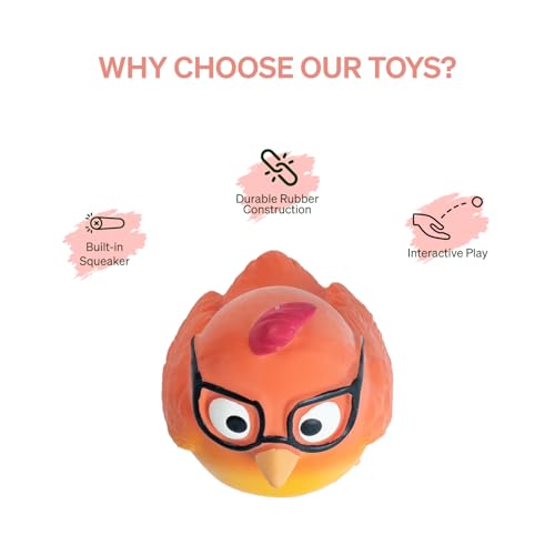 Image of EZRA Play Glasses Chicken Squeaky Latex Dog Chew Toy | Durable Non-Toxic Rubber Chew Bone | Interactive Toy for Dental Health, Teething & Active Chewers