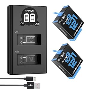 ENEGON Hero 12 11 10 9 Battery 1800mAh 2 Pack Rechargeable Li-Ion Battery and Dual Smart LCD Port Charger for Gopro Hero 12 11 10 9 Black Action Camera Battery Chargers