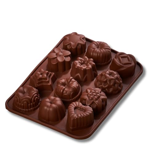 3 Pagen® Mini Muffinform für 12 Stück, Silikonform für kleine Cupcakes, Muffin Backform antihaft, Muffinförmchen Blume, Herz, Antihaft-Silikon-Backform, Schokoladenform, Pralinenform Silikon