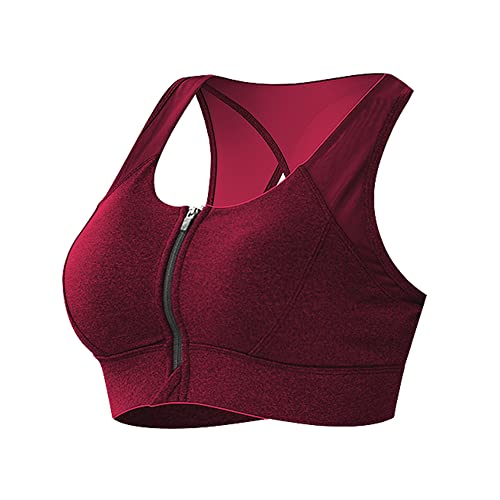 Brassière de sport avec fermeture éclair vin rouge XL WENJUN
