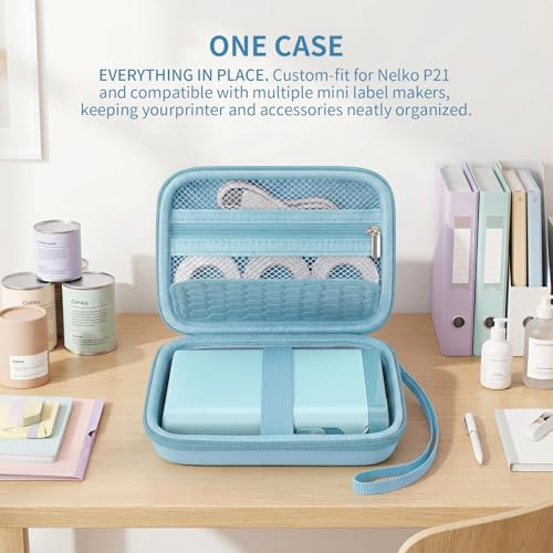 Image of Comecase Case Compatible with Nelko P21 / for Phomemo D30 D35 Label Maker Machine, for JADENS D11 / for SUPVAN Mini Labeler Sticker, Labler Maker Storage for Tape&Accessories (Sky Blue)