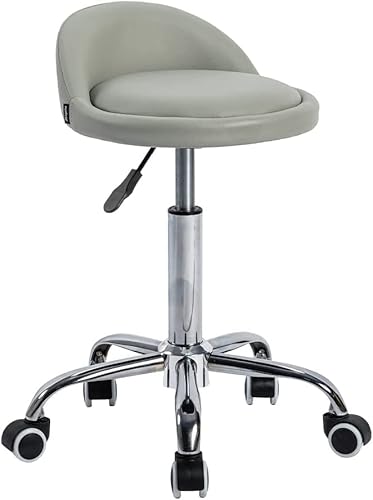 Mingone Rollhocker Praxishocker mit Rollen Bürohocker Höhenverstellbar Drehhocker 360° Arbeitshocker mit Niedriger Rückenlehne Kunstleder φ36.5cm,Grau Cover