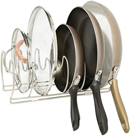 mDesign Set of 2 Pot Lid and Pan Racks  Metal Wire Rack for Cookware Storage  Freestanding Pan Stand for Pans, Pots, Lids and Crockery  Matte Silver