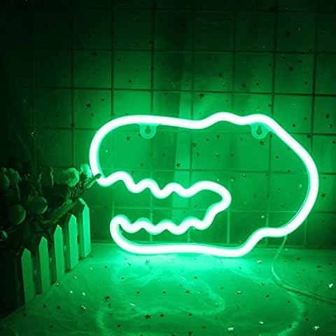 Dinosaur Head Neon Signs Led Neon Light Green Indoor Decorative Glowing Night Light USB or Battery Operated for Home Party Festival Decoration Gift for Kids (Green) Cover