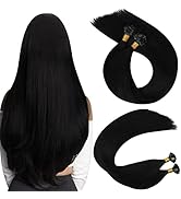 Ugeat Extensions Echthaar Flat Bonding 50cm Schwarz Keratin Bonding Echthaar Extensions 50Strähne...