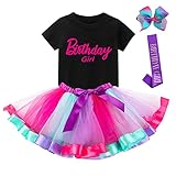 K-Acc Pink Birthday Girl Outfit - Shirt, Tutu Skirt, Hair Bow, Satin Sash - Gifts for Girls Birthday Party (6 Years, Pink 2)